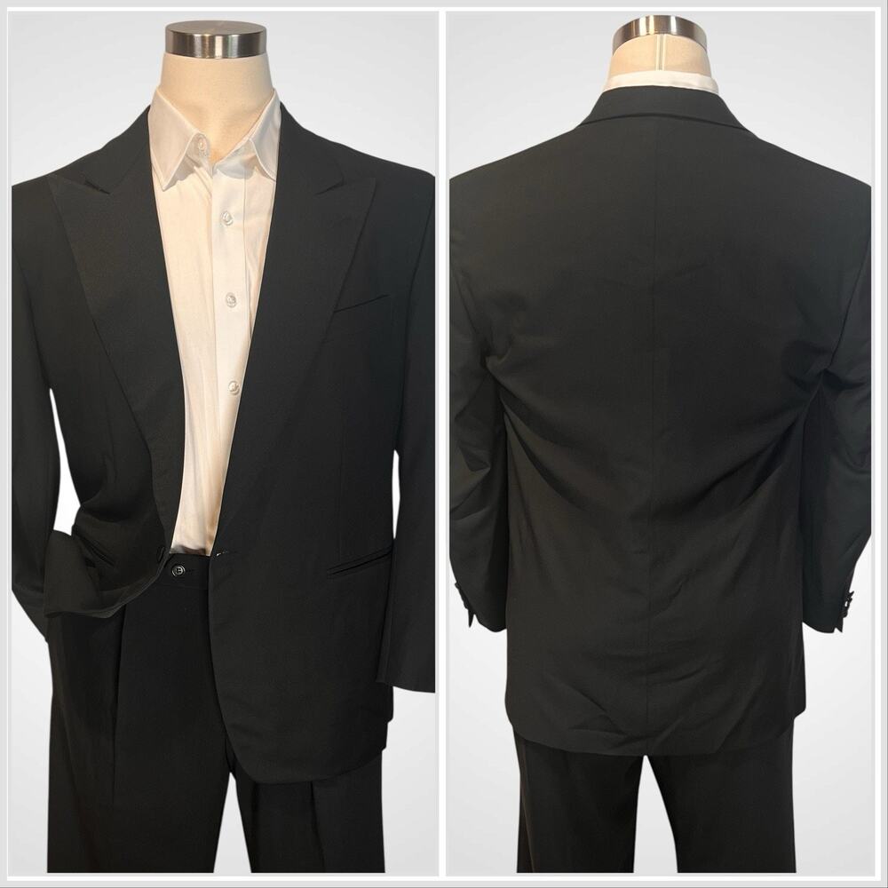 Vintage Ermenegildo Zegna Tuxedo Jacket 42R Black Formal Designer - Picture 2 of 16